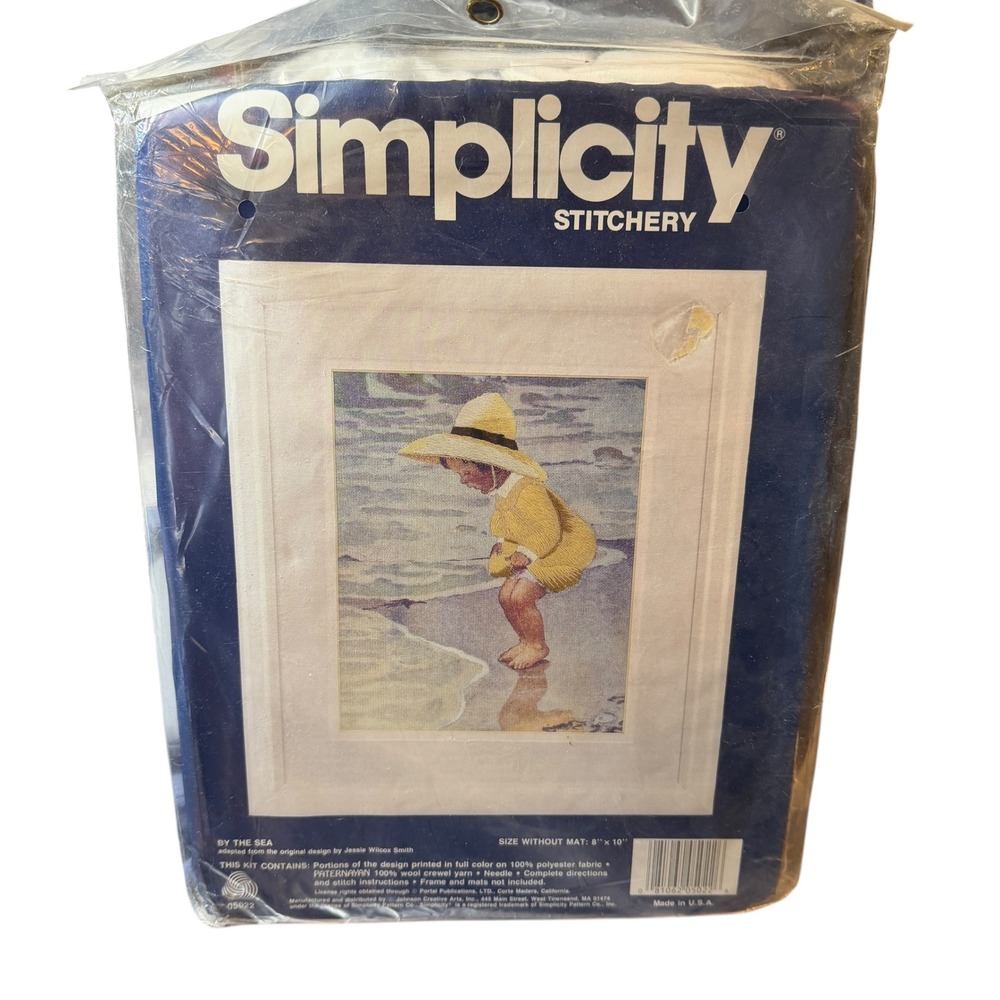Simplicity Stitchery Crewel Kit 8x10 Blue By The Sea Jessie Wilcox Smith New VTG